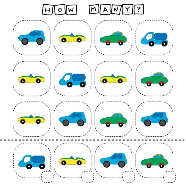 Μετρώντας Παιχνίδι Για Παιδιά Προσχολικής Ηλικίας Μέτρα Πόσα Αυτοκίνητα — Φωτογραφία Αρχείου