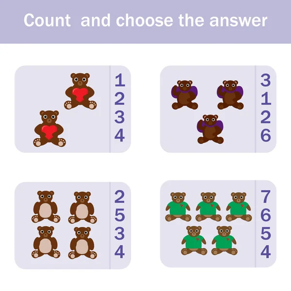 Counting Game Colorful Bears Preschool Worksheet Kids Activity Sheet Printable — Foto Stock