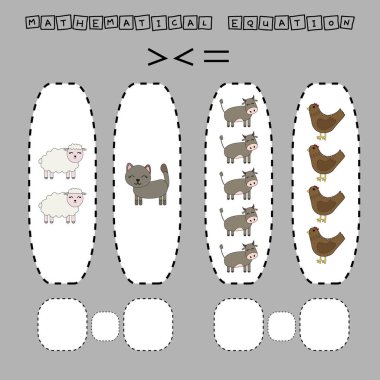 Çocuklar için gelişen etkinlikler, daha fazla evcil hayvanı karşılaştırın. Çocuklar için mantık oyunu, matematiksel eşitsizlikler.