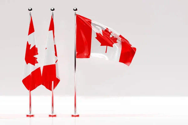 3D illustration of the national flag of Canada on a metal flagpole fluttering .Country symbol.