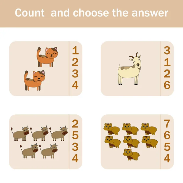 Counting Game Preschool Children Count How Many Cats Goats Cows — стоковое фото