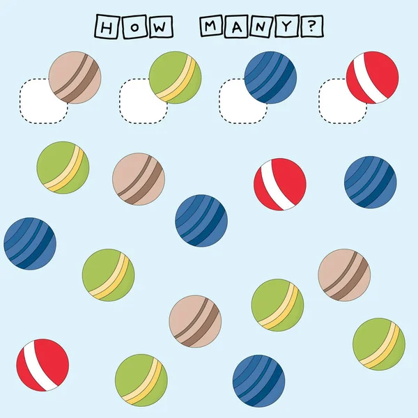 Câte Jocuri Numărare Bile Colorate Foaie Lucru Preșcolară Foaie Activitate — Fotografie, imagine de stoc
