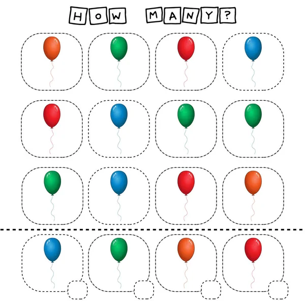 How Many Counting Game Colorful Balloons Worksheet Preschool Kids Kids — Fotografia de Stock