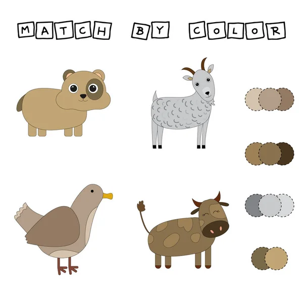 Arbeitsblatt Vektordesign Herausforderung Das Tier Mit Seiner Farbe Verbinden Logikspiel — Stockfoto