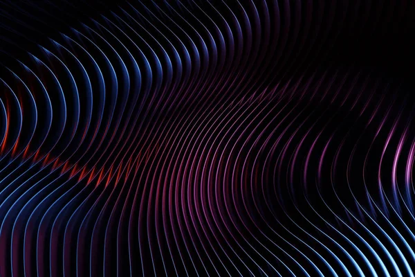 Pembe ve mavi renkli çizgilerin 3 boyutlu çizimi, yumuşak odaklanma. Siyah izole edilmiş arkaplanda müzik çizgi eşitleyicileri