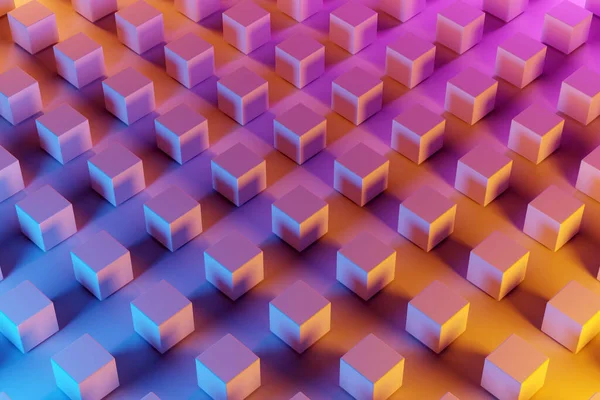 Illustration Rows Pink Squares Yellow Lights Set Cubes Monocrome Background — Fotografia de Stock