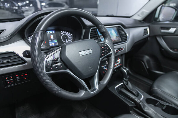 Novosibirsk, Russia - November 24, 2021:   Lifan , Modern car interior view with dashboar