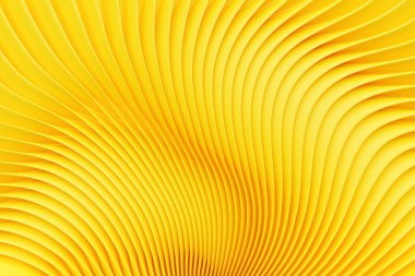 Farklı renklerde bir stereo şeridin 3 boyutlu çizimi. Geometrik çizgiler dalgalara benzer. Soyut sarı parlak çizgi deseni