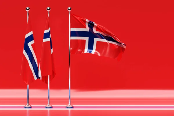 Ilustración Bandera Nacional Noruega Asta Bandera Metal Ondeando —  Fotos de Stock