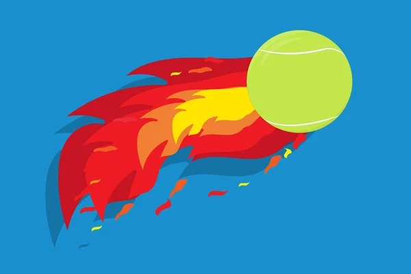 青い背景に燃える尾が付いているテニスボールが高速で飛んでいる様子をクローズアップしたベクトルイラスト スポーツ用具 — ストック写真