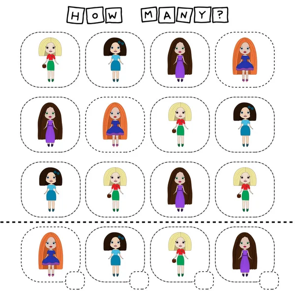 Counting Game Preschool Children Count How Many Dolls — Stockfoto