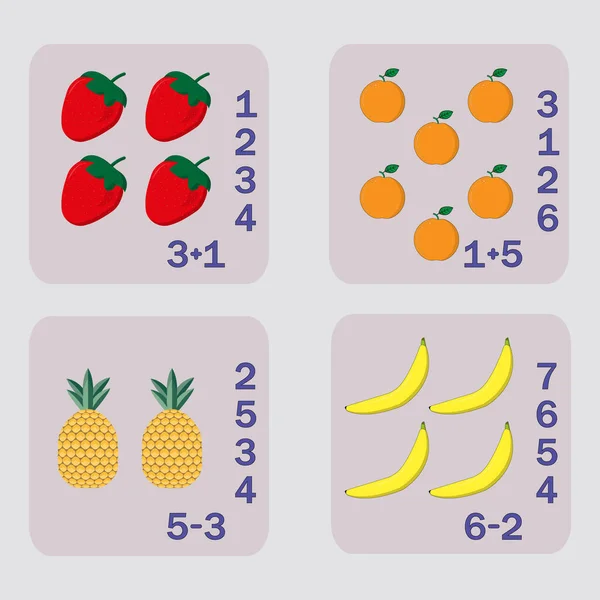 Contando Jogo Com Frutas Engraçadas Planilha Pré Escolar Folha Atividades — Fotografia de Stock