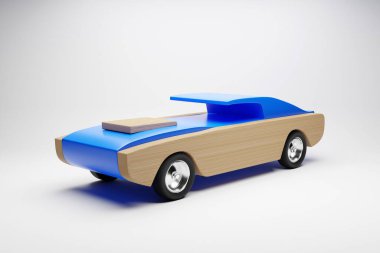 3d illustration of a  blue racing toy  car on the white isolated background.  