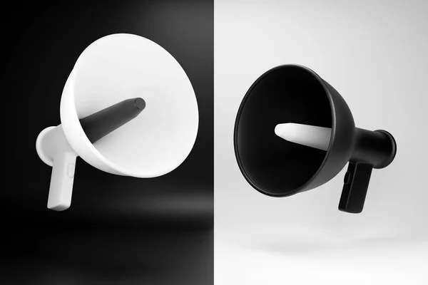 Black White Cartoon Glass Loudspeakers Isolated Background Illustration Megaphone Advertising — Fotografia de Stock
