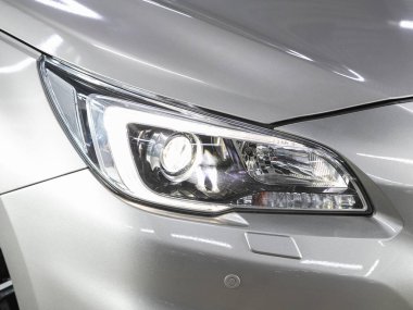Novosibirsk, Russia - November 09, 2021: Subaru Outback, Exterior detail . close up  of modern  car xenon lamp headligh