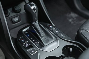 Novosibirsk, Russia - November 11, 2021: Hyundai Santa Fe,  Manual gearbox handle in the car