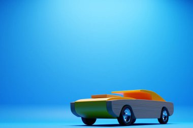 Sports wooden red  car racing design on   blue isolated  background. 3d illustration