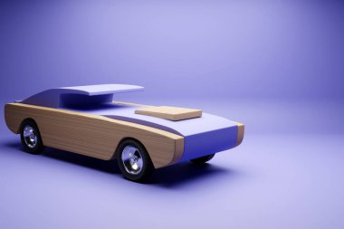 Sports wooden purple  car racing design on  monochrome background. 3d illustration