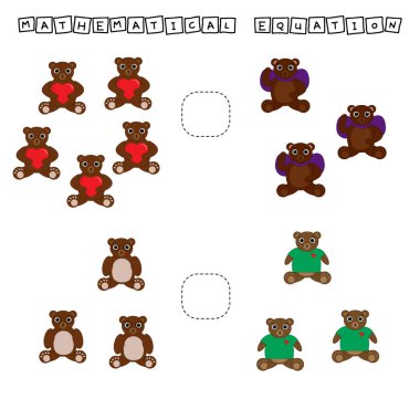 Developing activities for children, compare which more  bears. Logic game for children, mathematical inequalities