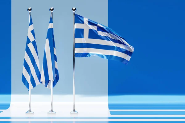 Ilustración Bandera Nacional Grecia Asta Bandera Metal Ondeando — Foto de Stock