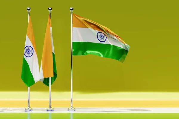 Ilustracja Flagi Narodowej Indii Metalowym Maszcie Flagowym Trzepotanie Symbol Kraju — Zdjęcie stockowe