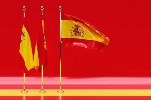 Απεικόνιση Της Εθνικής Σημαίας Της Ισπανίας Μεταλλικό Κοντάρι Που Κυματίζει — Φωτογραφία Αρχείου