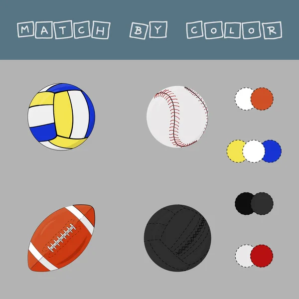 工作表矢量设计 挑战连接球与它的颜色 儿童逻辑游戏 — 图库照片