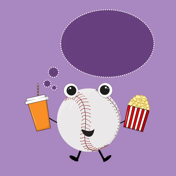 Cartoon Vector Illustration Baseball Ball Eyes Mouth Smiles Holds His — Fotografia de Stock