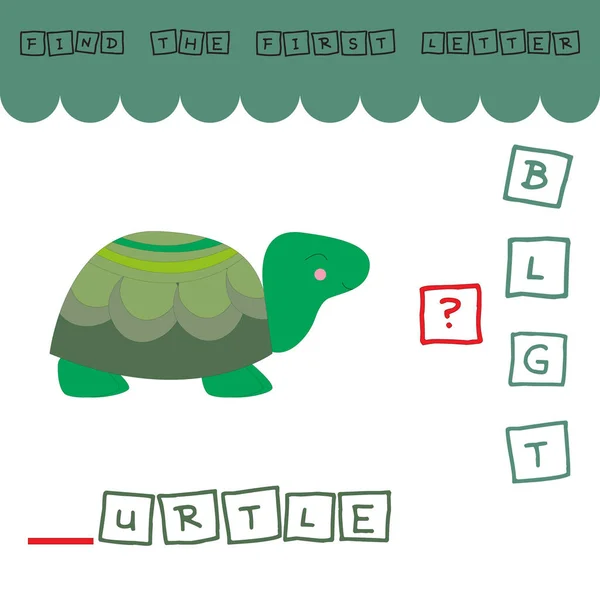 Find First Letter Word Turtle Connect Educational Game Children — Stock fotografie
