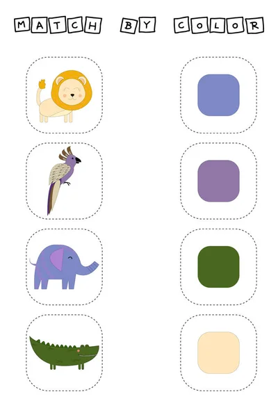 작업용 디자인 앵무새 코끼리 악어를 색깔로 연결하는 도전하는 아이들을 — 스톡 사진