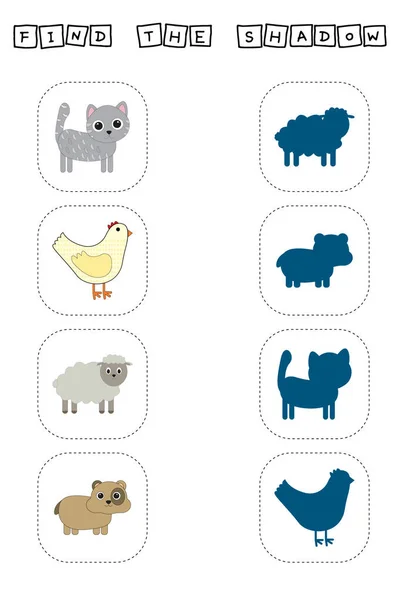 Find Shadow Pets Match Cat Sheep Chicken Hamster Correct Shadow — 스톡 사진