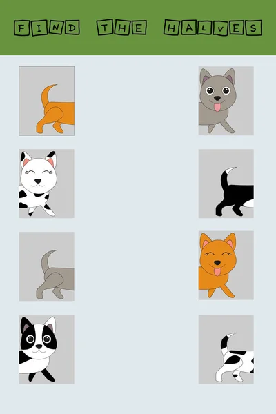 Match Halves Pets Dogs Educational Game Children — Foto de Stock