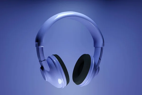 白のライトに紫色の隔離された背景に紫のレトロなヘッドフォンの3Dイラスト ヘッドフォンアイコンイラスト — ストック写真
