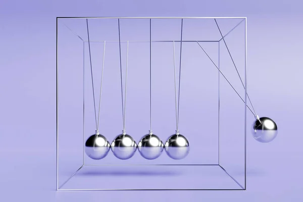 Illustration Balancing Balls Newton Cradle Purple Background Calming Balancing Meditation — стоковое фото