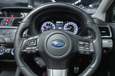 Novosibirsk, Russia - November 18, 2021:  Subaru Levorg , Modern car interior view with dashboar