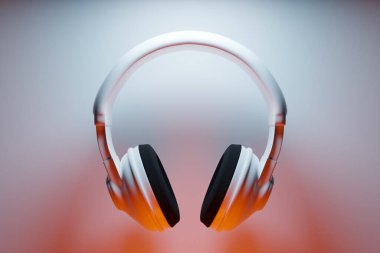 3d illustration of pink  headphones  on  monocrome  isolated background on white lights. Headphone icon illustration