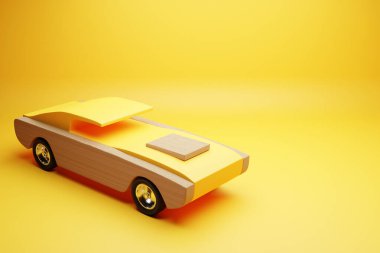 Sports wooden  yellow  car racing design on  monochrome background. 3d illustration