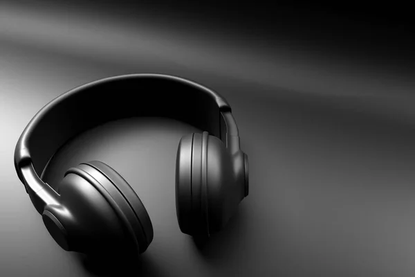 白のライトに黒の隔離された背景に黒のレトロなヘッドフォンの3Dイラスト ヘッドフォンアイコンイラスト — ストック写真