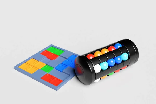Illustration Black Cylinder Colorful Balls Square Puzzle Jigsaw Logic Brain — Stock Fotó