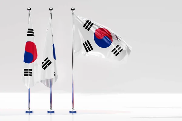 Ilustrace Národní Vlajky Jižní Koreje Kovovém Vlajkovém Stožáru Vlající — Stock fotografie