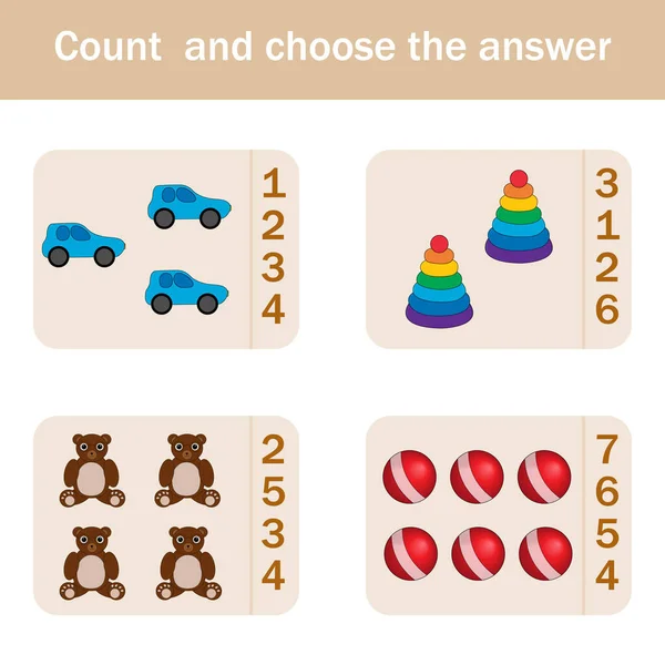 Counting Game Colorful Toys Preschool Worksheet Kids Activity Sheet Printable — Stockfoto