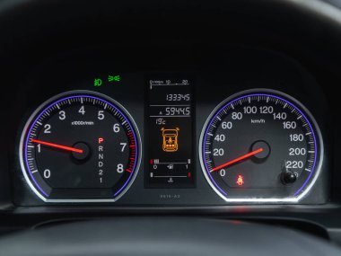 Novosibirsk, Russia - November 11, 2021:   Honda CR-V  ,  Close up picture of a cars speedometer