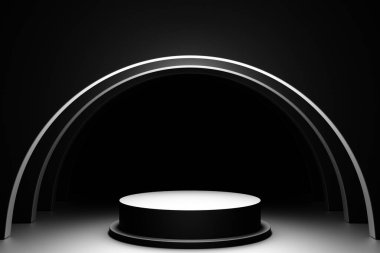 3d illustration of a  black  podium on monocrome  background. Empty pedestal for award ceremony