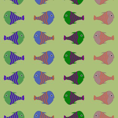 Renkli bir arkaplanda balık deseni. Sevimli hayvanlar.