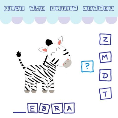Find the first letter of the word ZEBRA and connect. Educational game for children