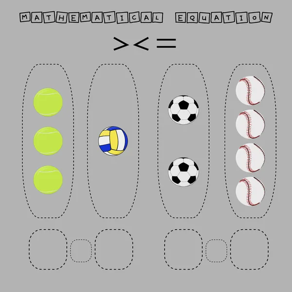Developing Activities Children Compare Which More Volleyball Tennis Soccer Baseball — Fotografia de Stock