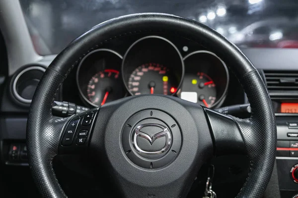 Novosibirsk Russia December 2021 Mazda Close Dashboard Speedometer Tachometer Steering — Stockfoto