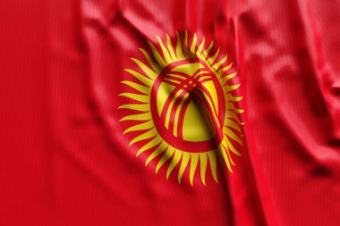 3D illustration of Kyrgyzstan national developing flag. Country symbol.
