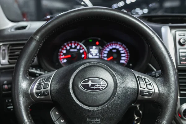Novosibirsk Russia November 2021 Subaru Forester Car Interior Steering Wheel — Stock Photo, Image