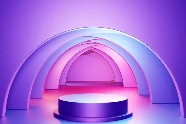 Illustration Scene Circle Purple Background Corridor Close White Purple Pedestal — Foto Stock